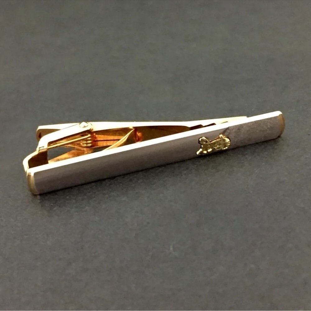 CELINE HORSE CARRIAGE GOLD AND SILVER TONE TIE PIN TIE CLASP - Picture 3 of 6